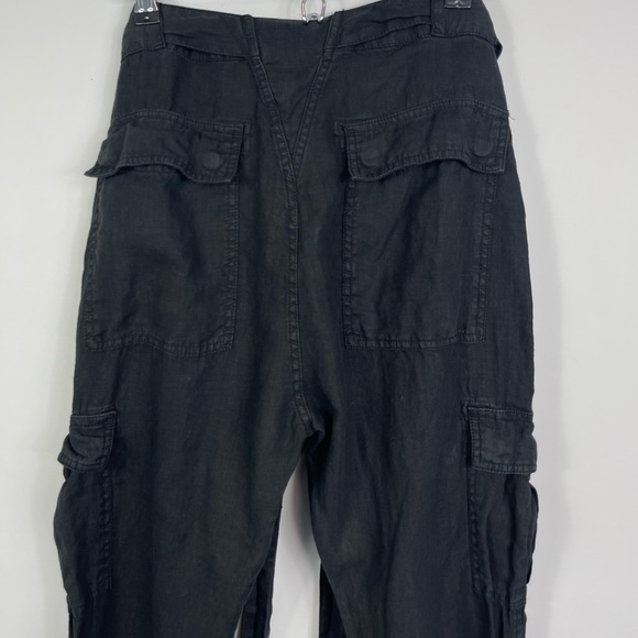 JOIE Erlette Cropped Linen Cargo Pants High Waisted Slouch Waist Ankle Tie Black - Picture 8 of 15